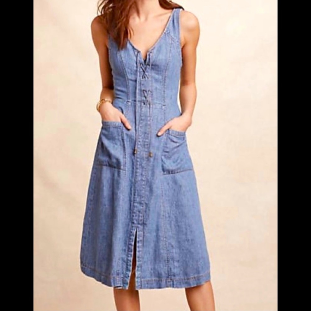 Holding Horses Anthropologie denim tie front dress